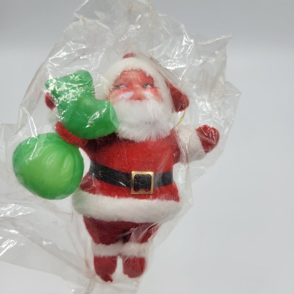 The Unbranded Brand Other - Vtg Flocked Santa Claus on Stick Flower Cake Decoration Hong Kong 4"